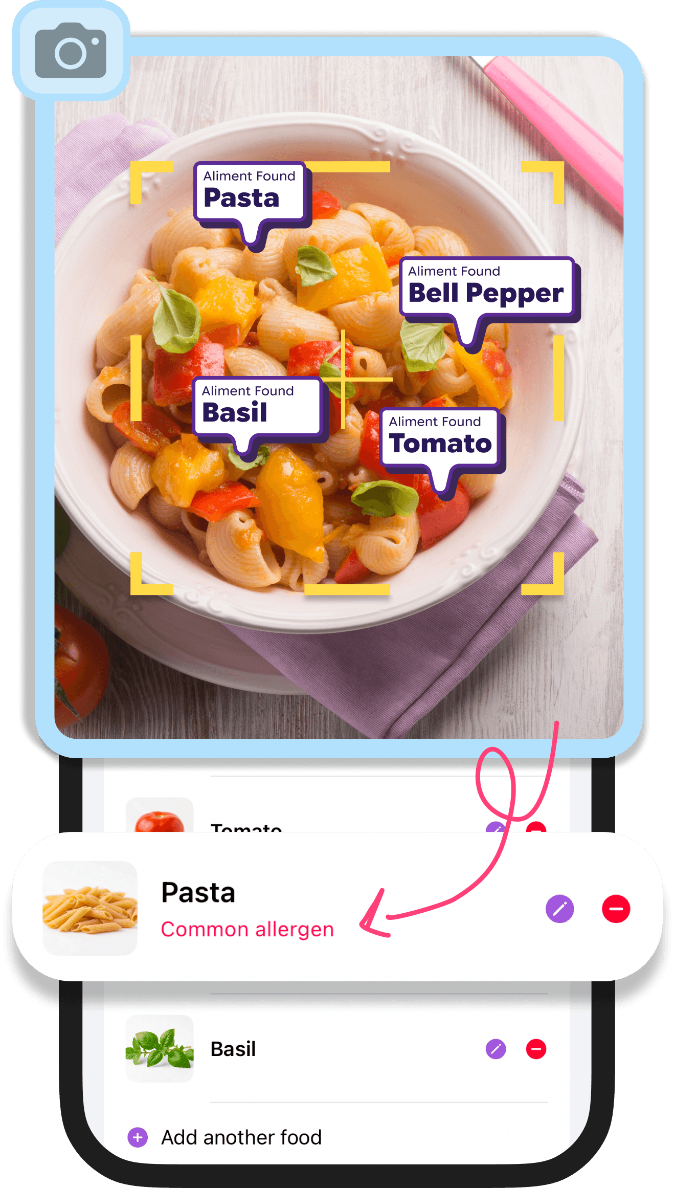 Alimoo app scanning a meal with AI